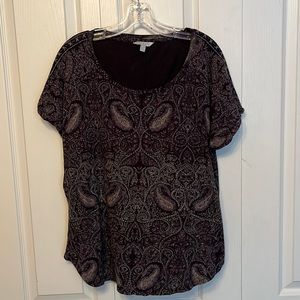 Lucky Brand short sleeve black lavender print top